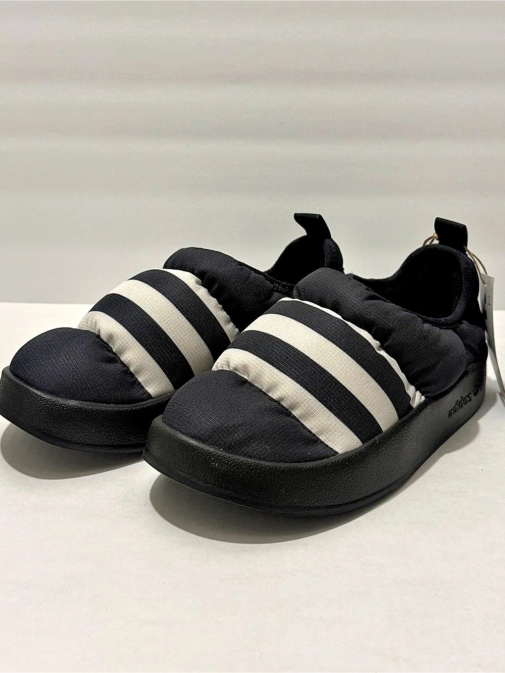 adidas Puffylette Striped Sneakers in Black & White US 5 NWT